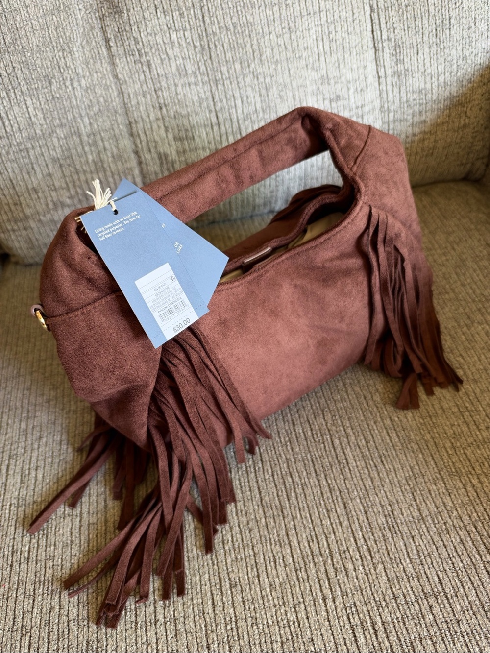Fringed Suede Hobo Bag in Brown